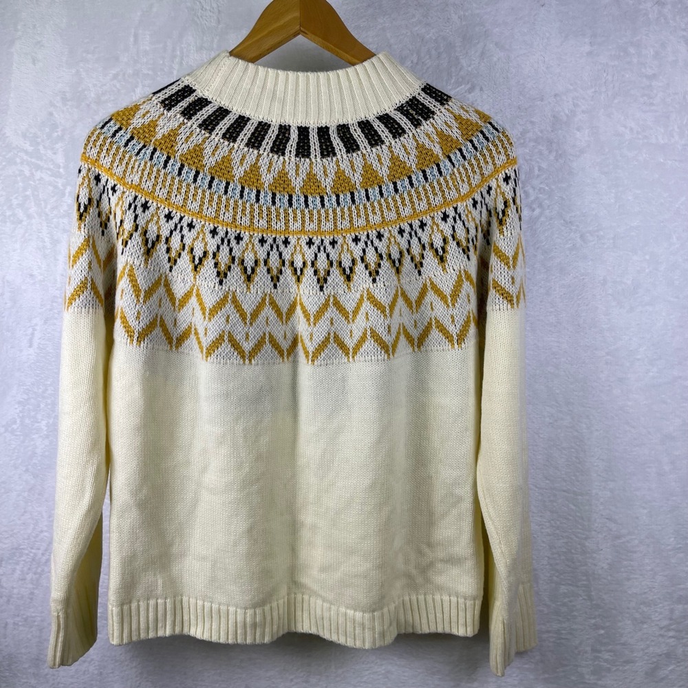 Pink Lily Cream Fair Isle Knit Sweater Size L‎ Mock Neck Long Sleeve